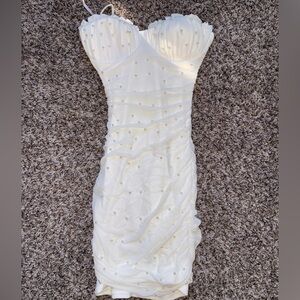 Windsor Strapless White Dress with Silver Accents